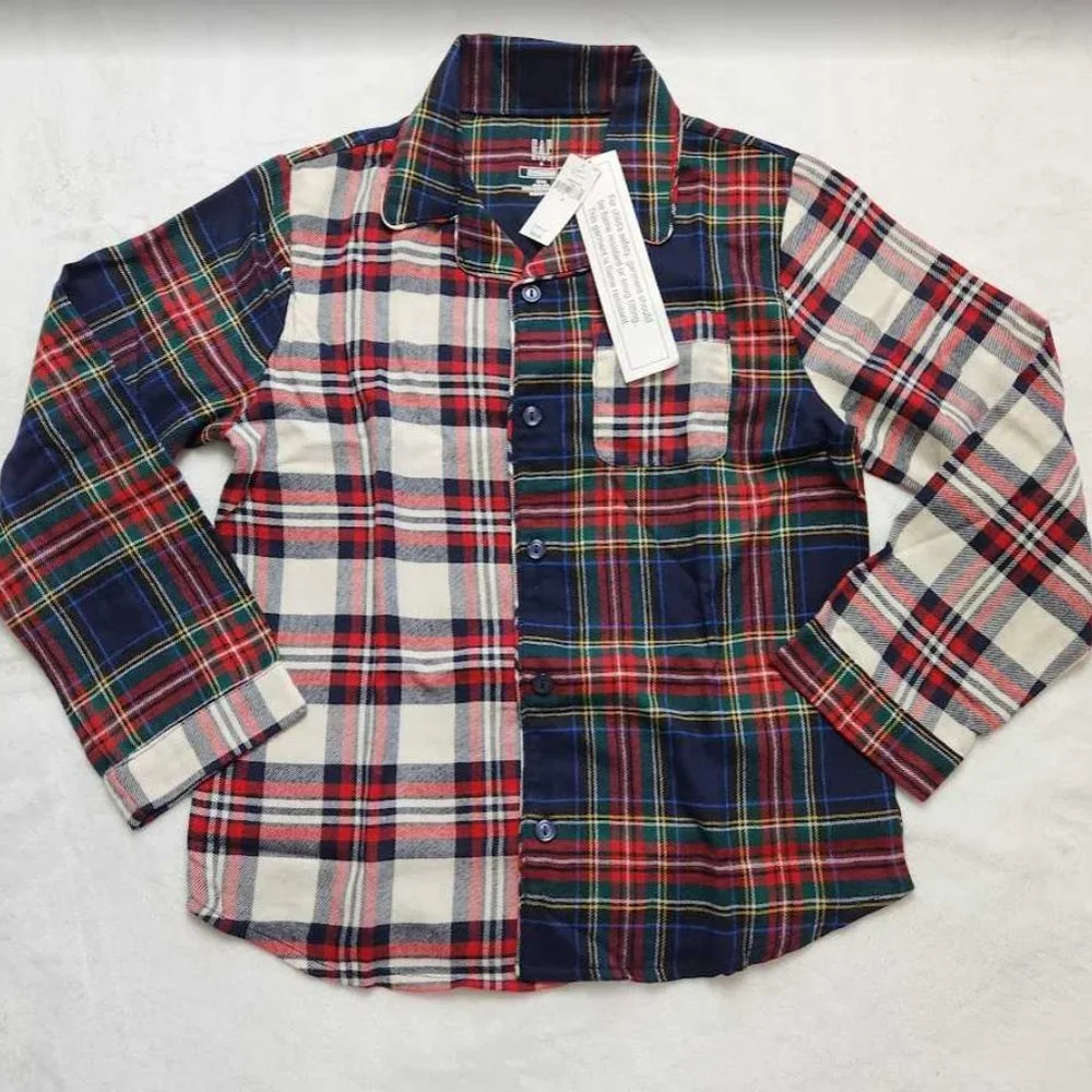 New boys 6 8 10 Gap kids plaid button up pajama set - top & bottoms
